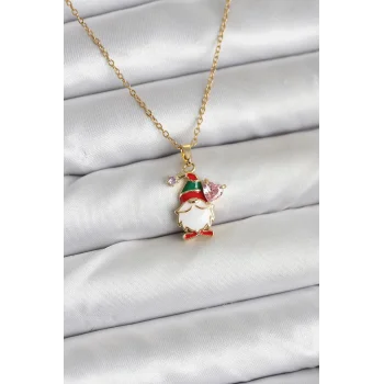 316L Çelik Zincir Gold Renk Yılbaşı Teması Kadın Kolye