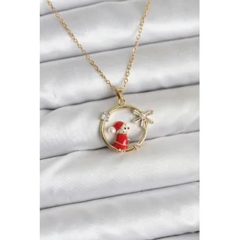 316L Çelik Zincir Gold Zirkon Taşlı Yılbaşı Tema Kadın Kolye