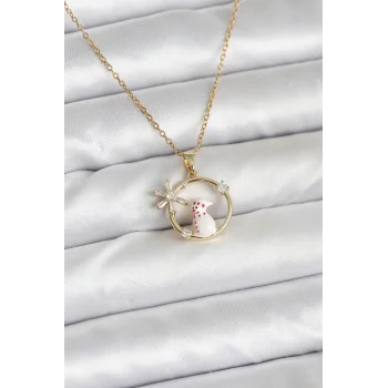 316L Çelik Zincir Gold Zirkon Taşlı Yılbaşı Temalı Kadın Kolye