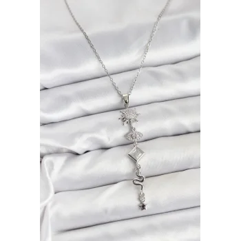 316L Çelik Zincir Gümüş Renk Güneş ve Enerji Model Kadın Y Kolye