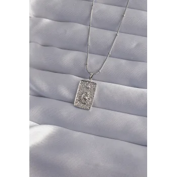 316L Çelik Zincir Gümüş Renk Lazer İşlemeli Göz Figür Tarot Kolye