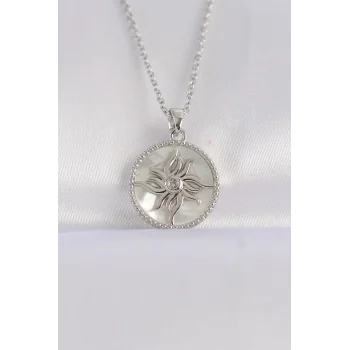 316L Çelik Zincir Gümüş Renk Oval Tasarımlı Güneş Kolye