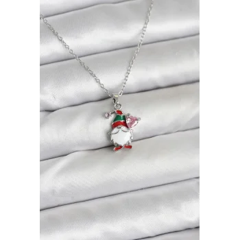 316L Çelik Zincir Gümüş Renk Yılbaşı Teması Kadın Kolye