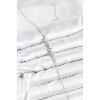 316L Çelik Zincir Gümüş Renk Yıldız Model Y Kolye