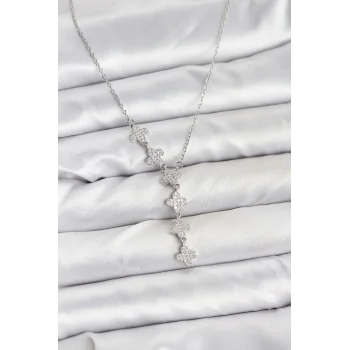 316L Çelik Zincir Gümüş Renk Yonca Model Kadın Kolye