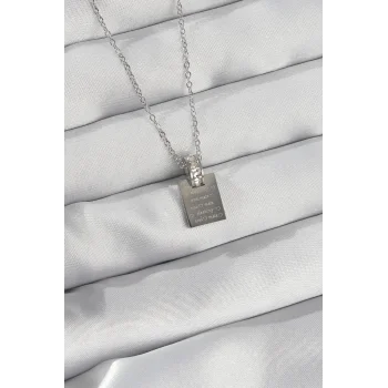 316L Çelik Zincir Gümüş Renk Zirkon Taşlı Aşk Mektubu Kolye