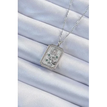 316L Çelik Zincir Gümüş Renk Zirkon Taşlı Aslan Figürlü Tarot Kolye