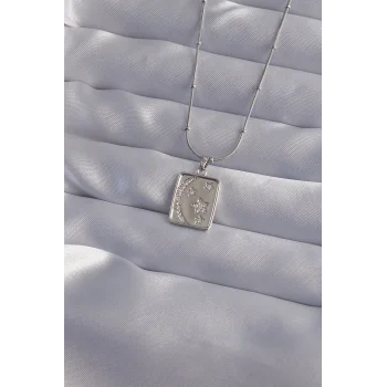 316L Çelik Zincir Gümüş Renk Zirkon Taşlı Ay Yıldız Figürlü Tarot Kolye