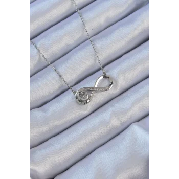 316L Çelik Zincir Gümüş Renk Zirkon Taşlı Minimal Kalp Figür Sonsuzluk Kolye