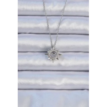 316L Çelik Zincir Gümüş Renk Zirkon Taşlı Parlayan Yıldız Kolye