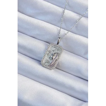 316L Çelik Zincir Gümüş Renk Zirkon Taşlı Yüz Figürlü Tarot Kolye