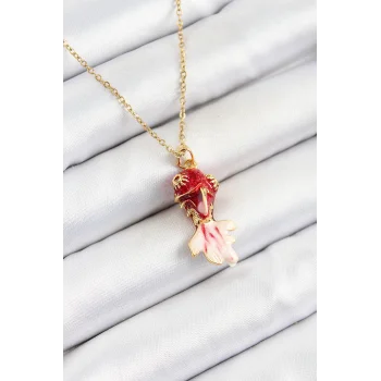 316L Çelik Zincir Kırmızı Balık Model Gold Renk Kadın Kolye