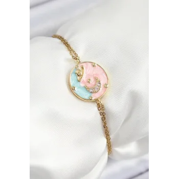 316L Çelik Zincir Mineli Sanatsal Portre Zirkon Taşlı Gezegen Model Gold Renk Kadın Bileklik