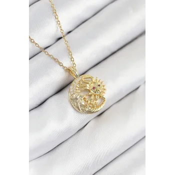 316L Çelik Zirkon Taşlı Ay Ve Güneş Model Gold Renk Kadın Kolye