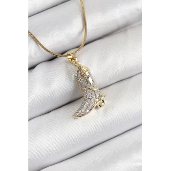 316L Çelik Zirkon Taşlı Çizme Model Gold Renk Kadın Kolye