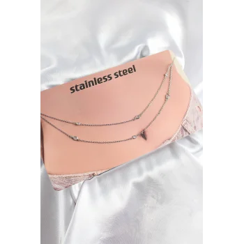 316L Çelik Zirkon Taşlı Damla Model Gümüş Renk Göbek Bel Zinciri