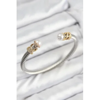 316L Çelik Zirkon Taşlı İnci Model Gold Ve Gümüş Renk Kadın Bileklik