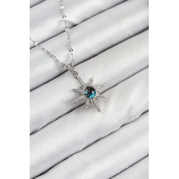 316L Çelik Zirkon Taşlı Kutup Yıldızı Model Gümüş Renk Kadın Kolye