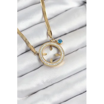316L Çelik Zirkon Taşlı  Takılabilir Gold Renk Kadın Kolye