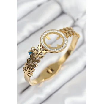 316L Çelik Zirkon Taşlı  Takılabilir Gold Renk Kelepçe