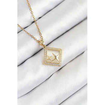 316L Çelik Zirkon Taşlı Yıldız Model Gold Renk Kadın Kolye