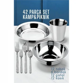 42 Parça Tabak Kase Bardak Çatla Kaşık Seti Kamp Piknik Seti