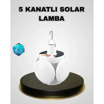 5 Kanatlı Solar Kamp Lambası – USB Şarjlı, Taşınabilir, IP65 Su Geçirmez Bahçe Lambası