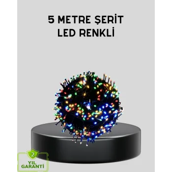 5 Metre 50’li LED Işık – Siyah Kablolu, Çok Fonksiyonlu, İç ve Dış Mekan Kullanımı