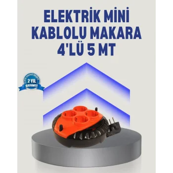 5 Metre Uzatma Kablolu 4 Prizli Makara Kırmızı