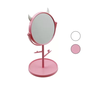 6 İNÇ  - 15CM YUVARLAK - BOYNUZLUTAKI ASKILIKLI MAKYAJ AYNASI RENKLİ PLASTİK TAKILIK SEPETLİ=15CM (5047)