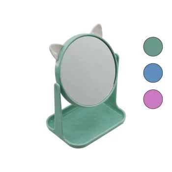 6 İNÇ  - 15CM YUVARLAK KULAKLI MAKYAJ AYNASI RENKLİ PLASTİK TAKILIK SEPETLİ=12X15.5CM (5047)