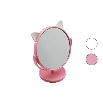 6 İNÇ  - 15CM - YUVARLAK KULAKLI RENKLİ PLASTİK MAKYAJ AYNASI AYAKLI (5047)