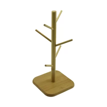 6 KOLLU AHŞAP BAMBU  ORGANİZER ASKILIK  FİNCAN - KUPA BARDAK  KARE TABAN=16CM Y=34.5CM (5047)