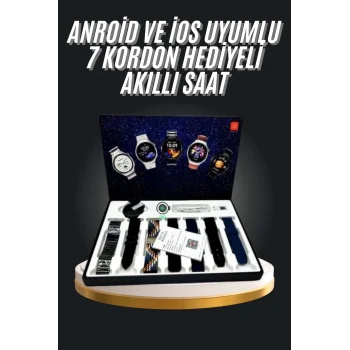 7 Kordonlu Akıllı Saat Siyah Kasa Dokunmatik Ekran Uyku ve Sağlık Takibi