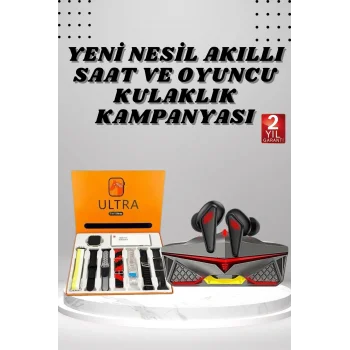 7 Kordonlu Akıllı Saat Ve Oyuncu Kulaklığı Bluetooth Bağlantılı Android ve İOS Uyumlu