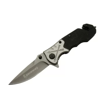 8-10 Siyah Kurtarma / Kamp Çakı 16,5cm - Yarı Otomatik, Kemerlikli, Cam Kırma Ve İp Kesme Aparatlı, Ok Figürlü Sap