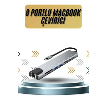 8 Portlu Macbook Çevirici Type C Hub  SD TF USB Çoğaltıcı Ethernet