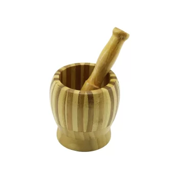 AHŞAP BAMBU - ÇİZGİLİ HAVAN SARIMSAK DÖVECEK Ç: 9.5CM--D: 6.6CM--Y:10.5CM FİLELİ AMBALAJ (5047)