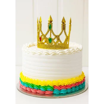 Altın Işıltılı İnce Pasta Tacı Pasta Üstü Taç Plastik Malzeme 8x8 cm (5047)