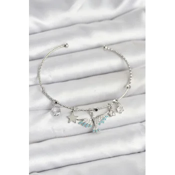 Anka Kuşu Charmlı Gümüş Renk Pirinç Kadın Bileklik