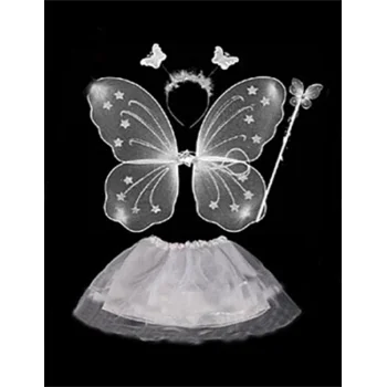 Beyaz Kelebek Kostümü - Beyaz Kelebek Kostüm Aksesuar Seti 4 Parça (5047)