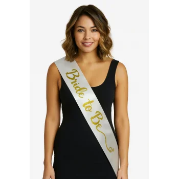 Beyaz Saten Üzerine El Yazısı İtalik Altın Bride To Be Kuşağı 10 cm Genişlik (5047)