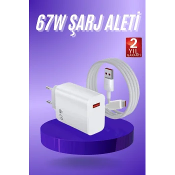 Beyaz Ultra Plus Hızlı Şarj Seti Şarj Adaptörü ve Kablosu 67W