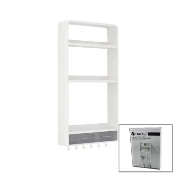 BEYAZ YAPIŞKANLI DUVAR ORGANİZERİ PLASTİK 3 RAF=14CM-19CM-30CM - 2 ÇEKMECE=40CM - 6 ASKI 19 PARÇA (5047)