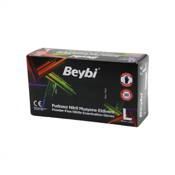 BEYBİ L SİYAH PUDRASIZ NİTRİL MUAYENE ELDİVENİ 100LÜ (5047)