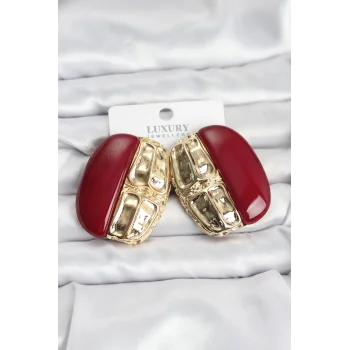 Bordo Renk Pirinç Vintage Kadın Küpe