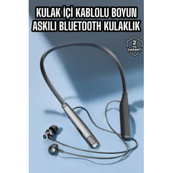 Boyun Askılı Bluetooth Kulaklık Uzun Şarj Süreli Dijital Göstergeli Kablolu