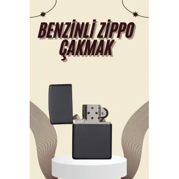 Çakmak Parlak Siyah  Benzinli Çakmak Cep Boy Doldurulabilir