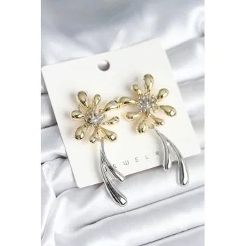 Çiçek Model Gold Gümüş Renk Kadın Küpe