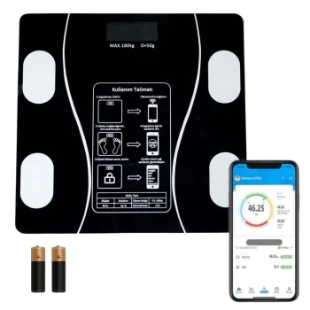 Dijital Baskül Yağ Ölçer Fonksiyonlu Akıllı Baskül Bluetooth Bağlantılı Tartı (5047)